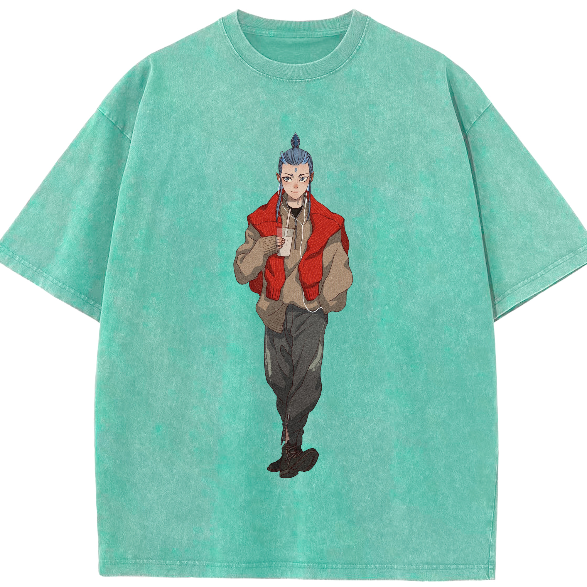 （画像用） Ne Zha 2 ナタ 魔童の大暴れ 綿100% ヴィンテージ風 半袖Tシャツ（フロントプリント）